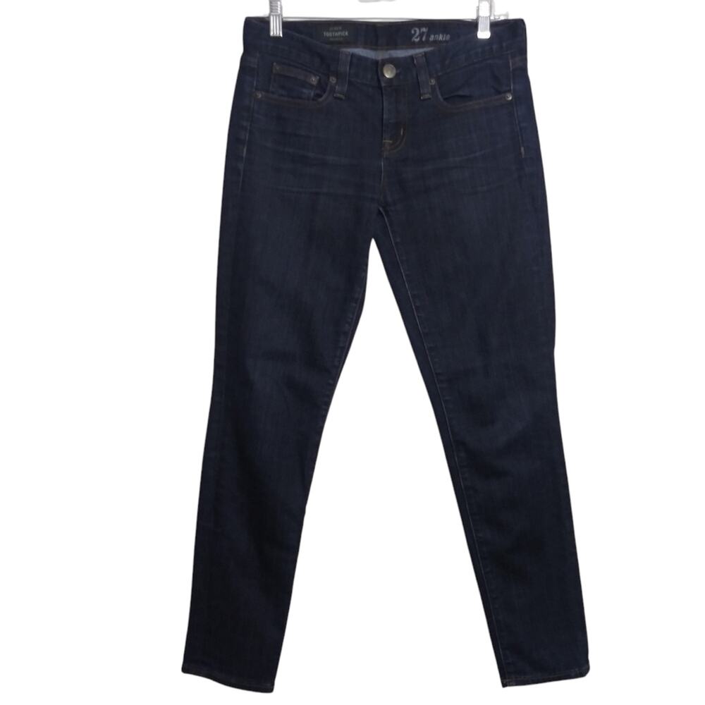 J Crew 46240 Toothpick Ankle Jean Dark Blue Denim Size 27